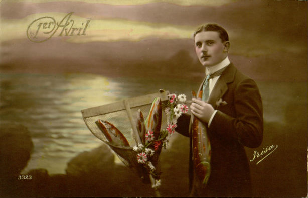 A late-19th-century “April fish” postcard