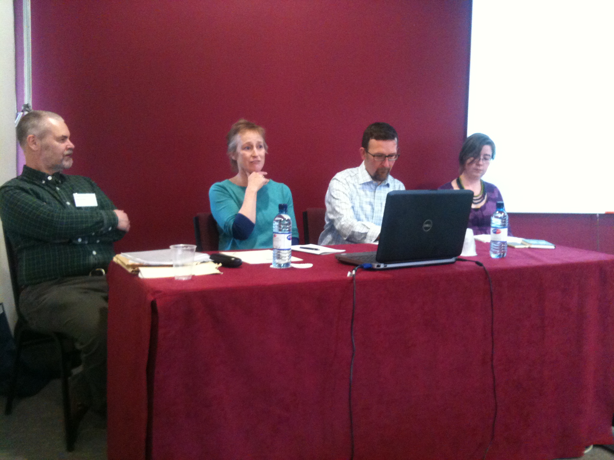 Friday Seminar. From left to right: Geoff Thomason, Kathy Adamson, Peter Linnit and Edith Speller 