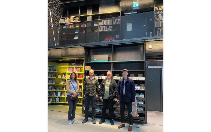 The Oslo Public Library. From left to right: Güneş Çetinkaya Şerik, Joakim Lilljegren, Stian Björnsen Hope and Niklas Persson. | Photo © Pia Shekhter.